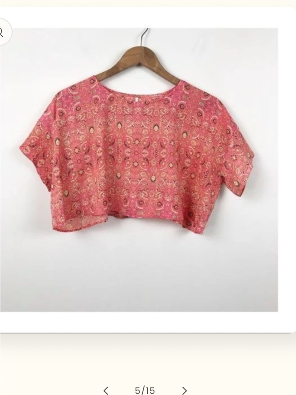 Free People Pink Paisley Short Sleeve Crop Top